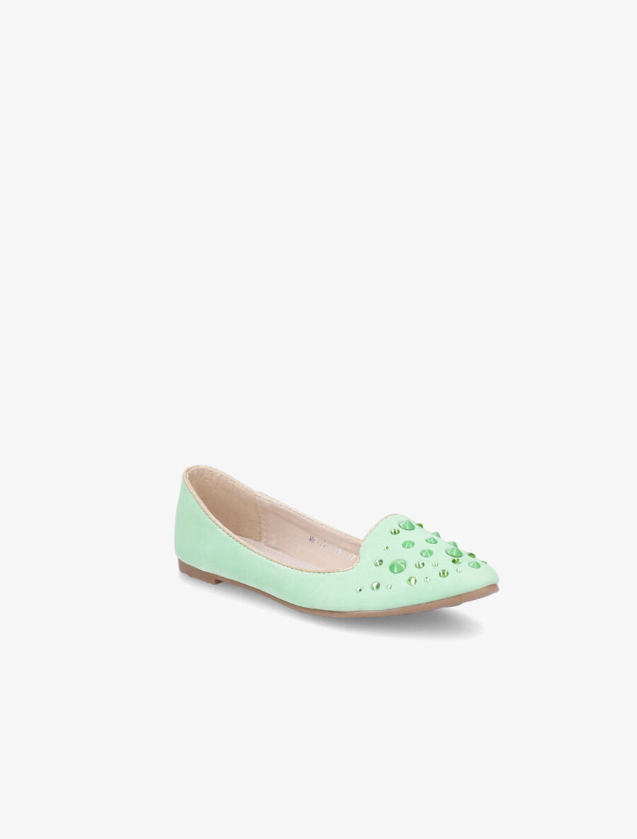 Ballerines en suédine à strass - Vert d&