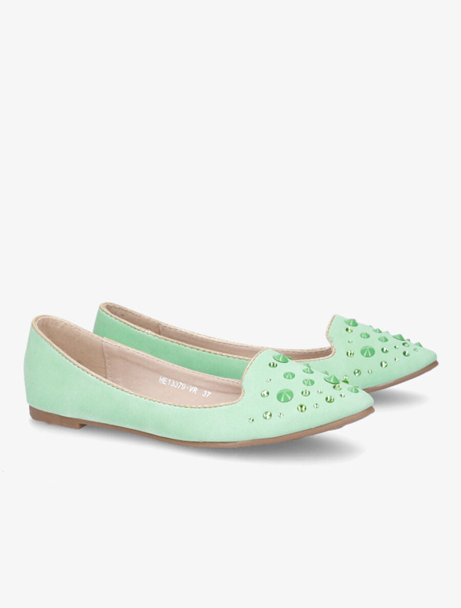 Ballerines en suédine à strass - Vert d&