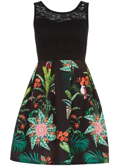 Robe patineuse buste dentelle - noir - 1