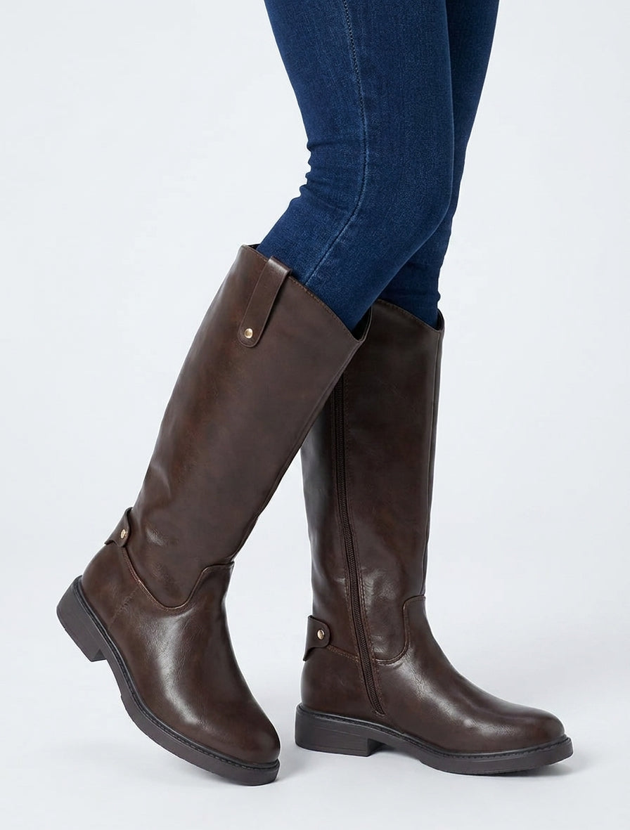 Bottes cavalières talon bloc - Marron