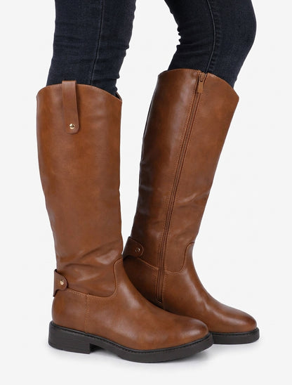 Bottes cavalières talon bloc - Camel