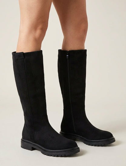 Bottes en suédine à talon bloc - Noir
