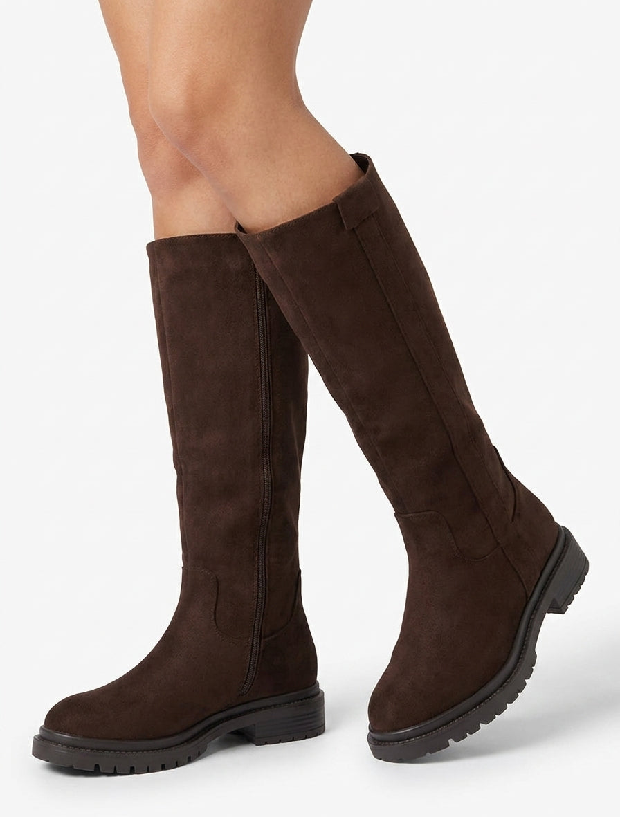 Bottes en suédine à talon bloc - Marron