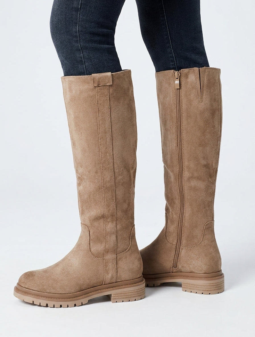 Bottes en suédine talon bloc - Taupe
