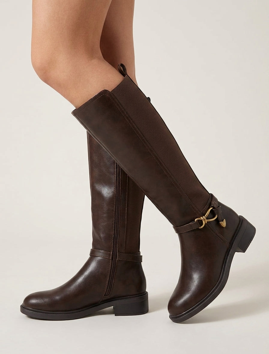 Bottes cavalières à talon bloc - Marron