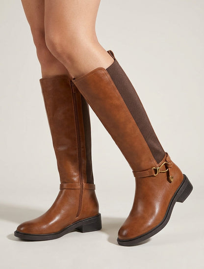 Bottes cavalières à talon bloc - Camel