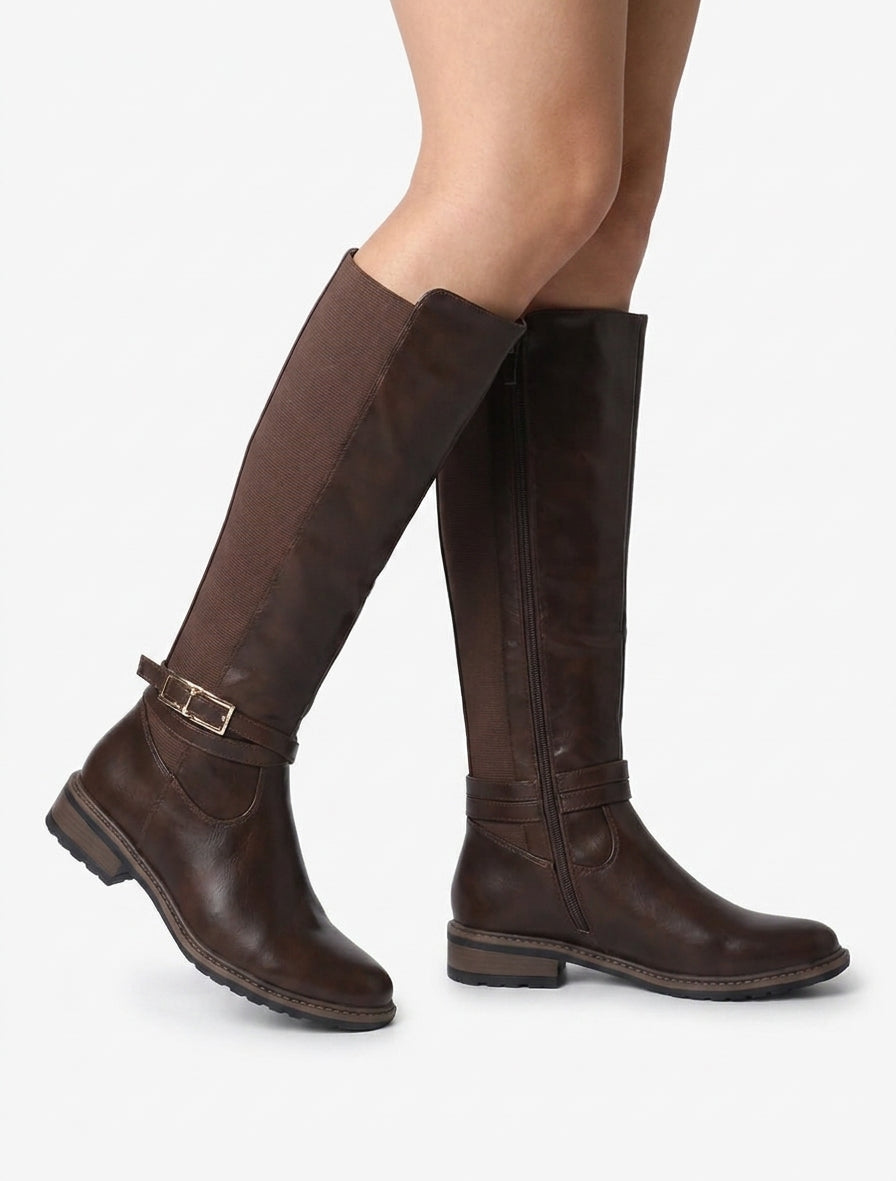 Bottes à talon bloc élastiquées - Marron