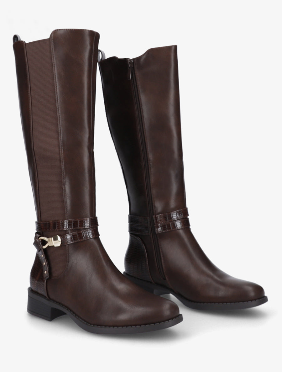 Bottes élastiquées à contrefort en croco - Marron - 4