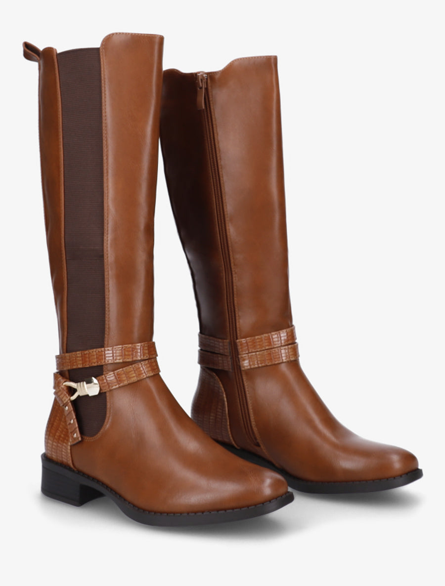 Bottes élastiquées à contrefort en croco - Camel - 4