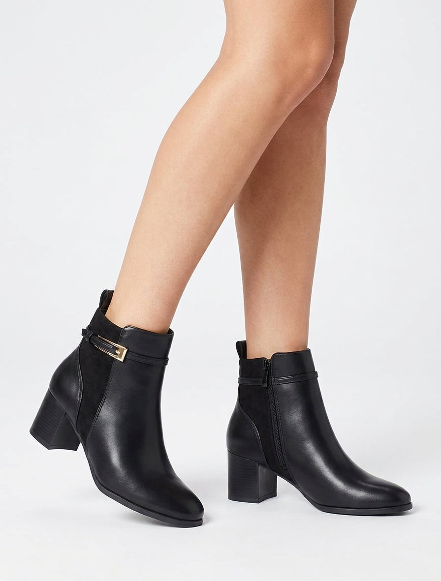 Bottines talon bloc avec zip - Noir