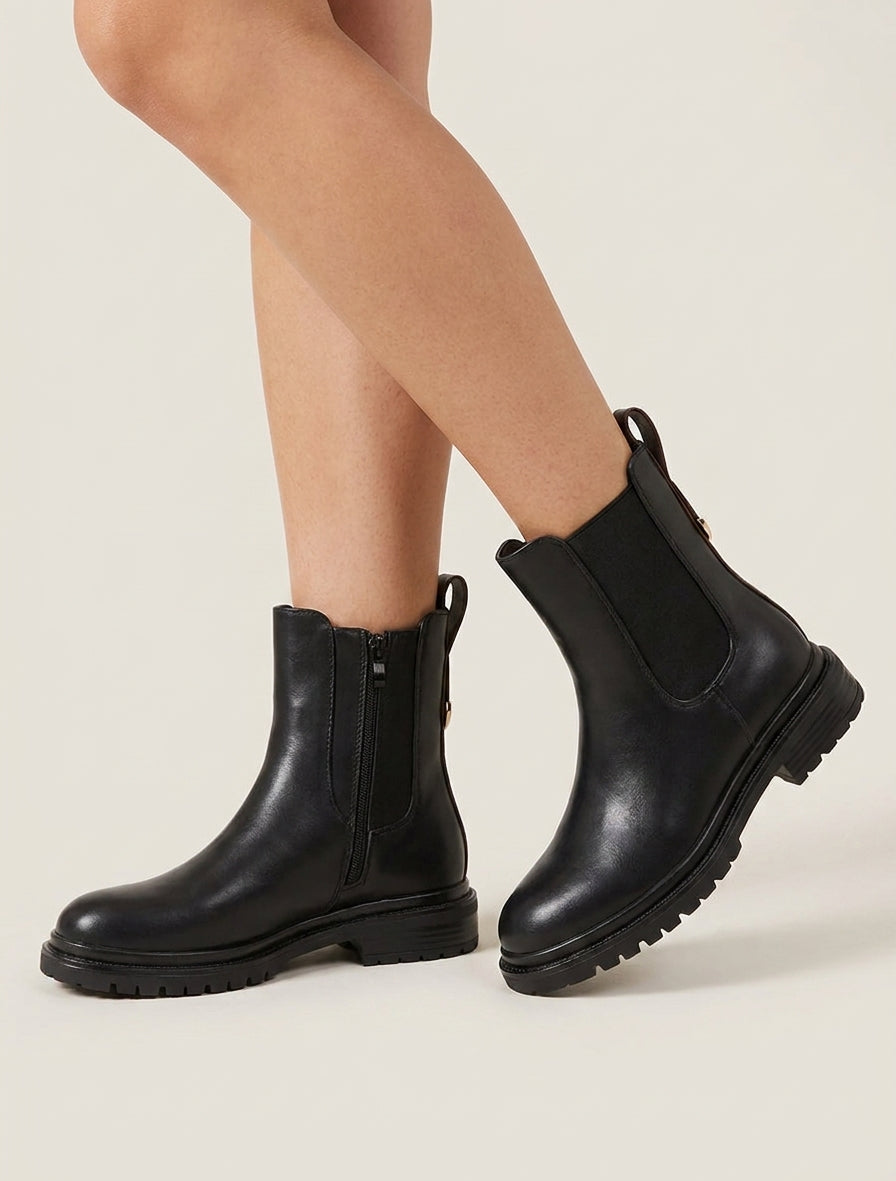 Chelsea boots talon bloc cranté - Noir/marron
