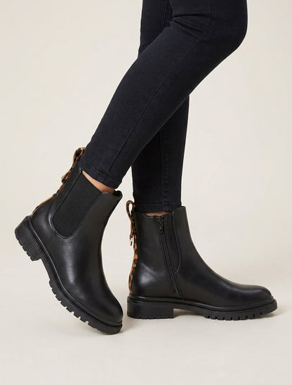 Chelsea boots à zip et semelle crantée - Noir/léopard