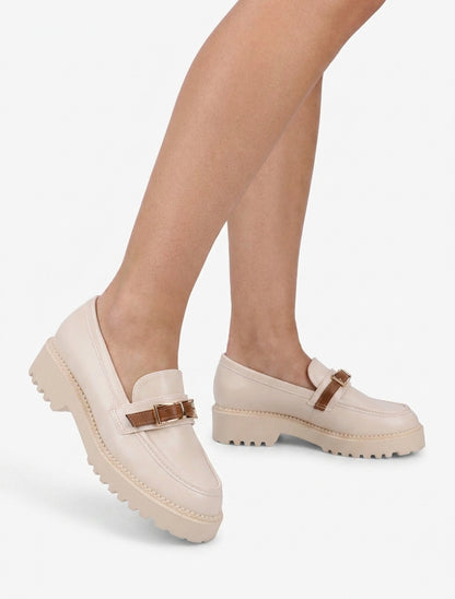 Mocassins à boucle contrastante - Beige