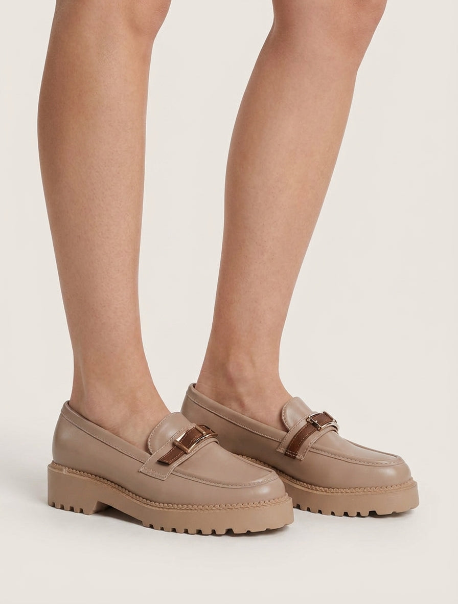 Mocassins boucle contrastante à semelle crantée - Taupe