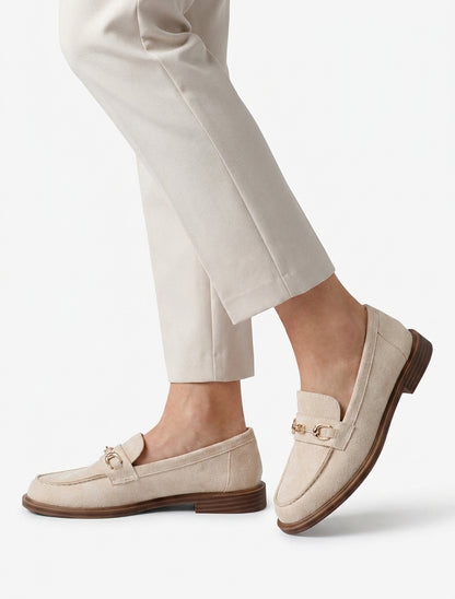 Mocassins suédine à bijou métallique - Beige
