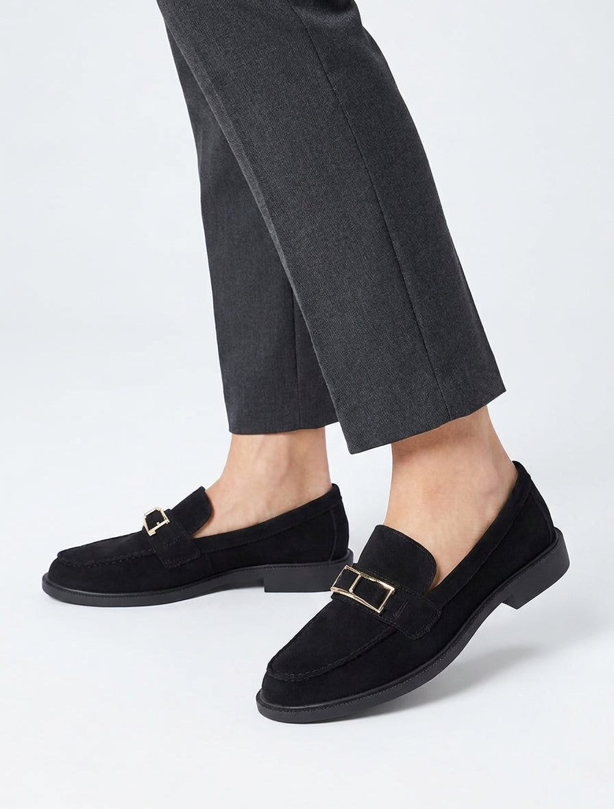 Mocassins suédine bijou métallique - Noir