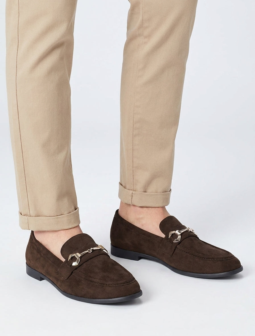 Mocassins suédine boucle métallique - Chocolat