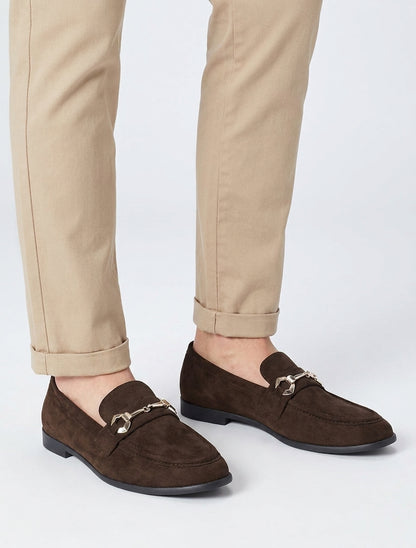 Mocassins suédine boucle métallique - Chocolat