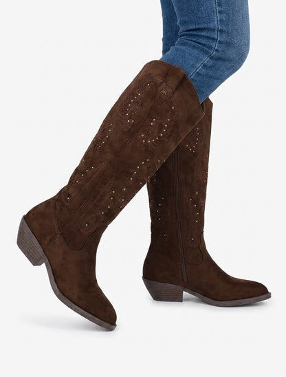 Bottes santiags brodées à clous - Marron