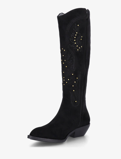 Bottes en suédine style santiags à clous - Noir - 3