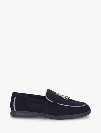 Mocassins en suédine à boucle décorative - Marine - 1