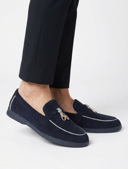 Mocassins en suédine à liseret coloré - Marine