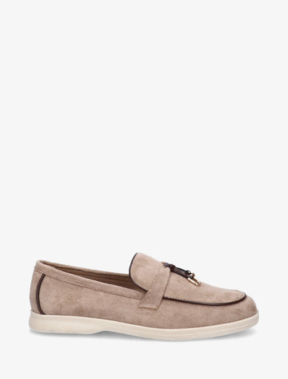 Mocassins en suédine à boucle décorative - Taupe clair - 1