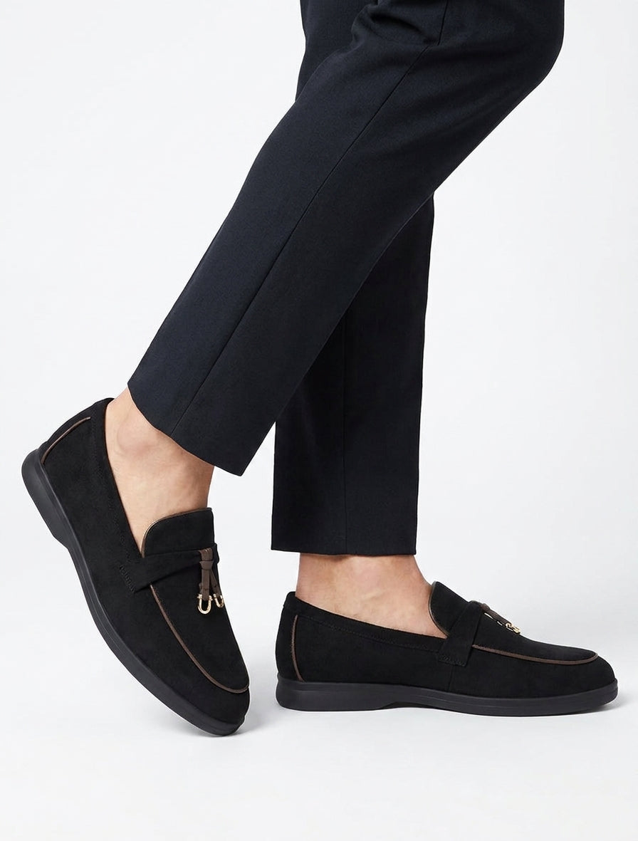 Mocassins en suédine à liseret coloré - Noir