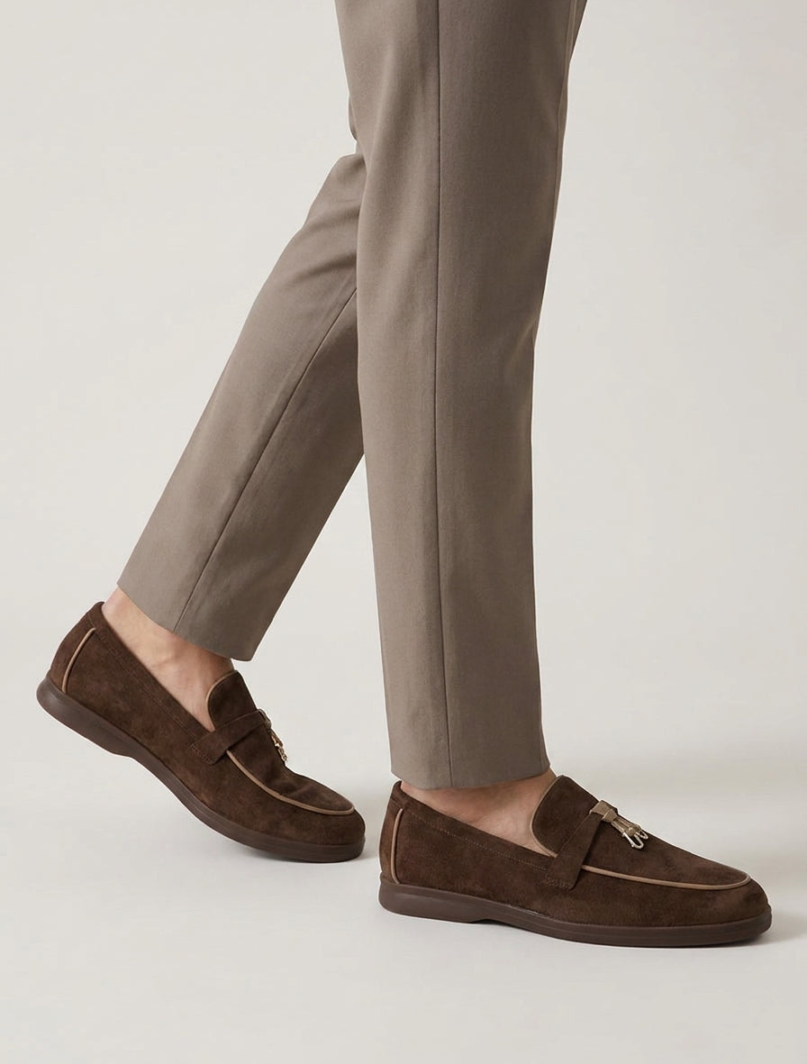 Mocassins en suédine à liseret coloré - Marron