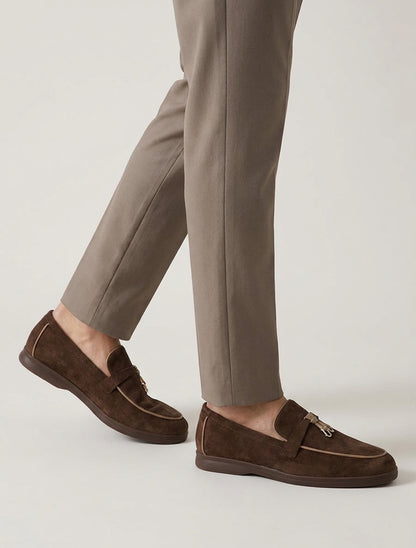 Mocassins en suédine à liseret coloré - Marron