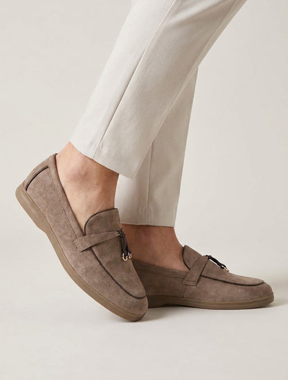 Mocassins suédine à liseret coloré - Taupe foncé