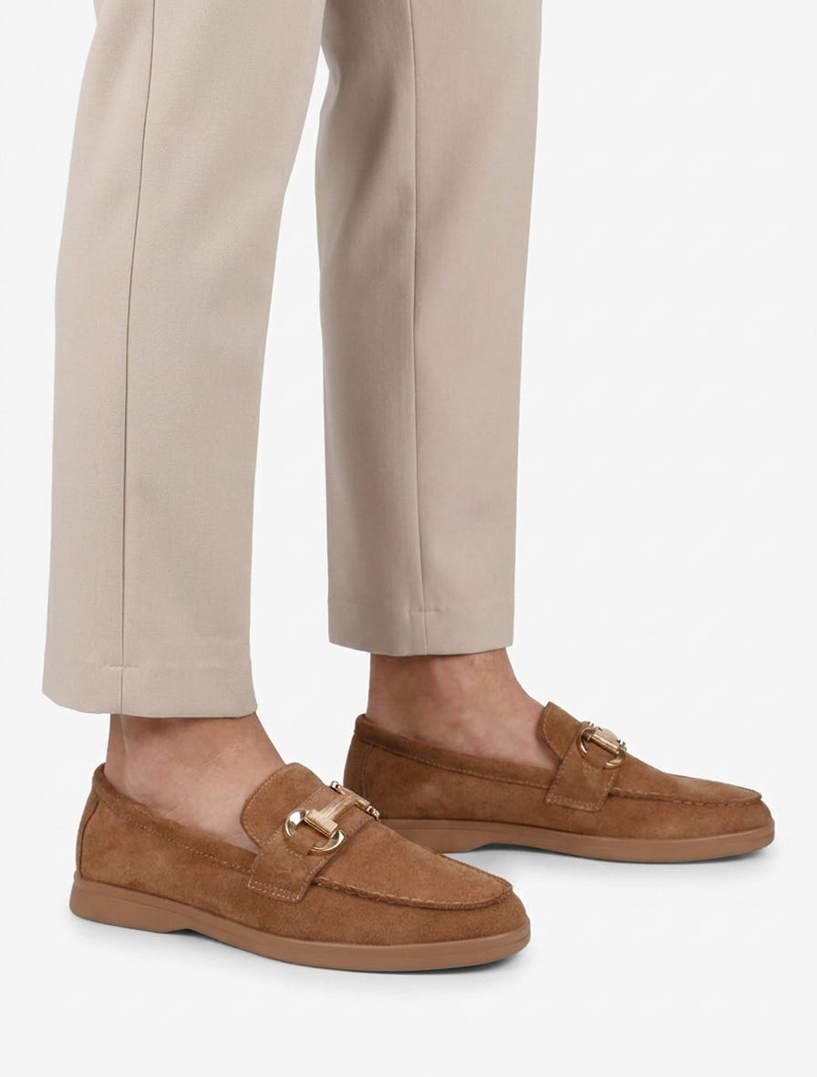 Mocassins en suédine à boucle - Camel