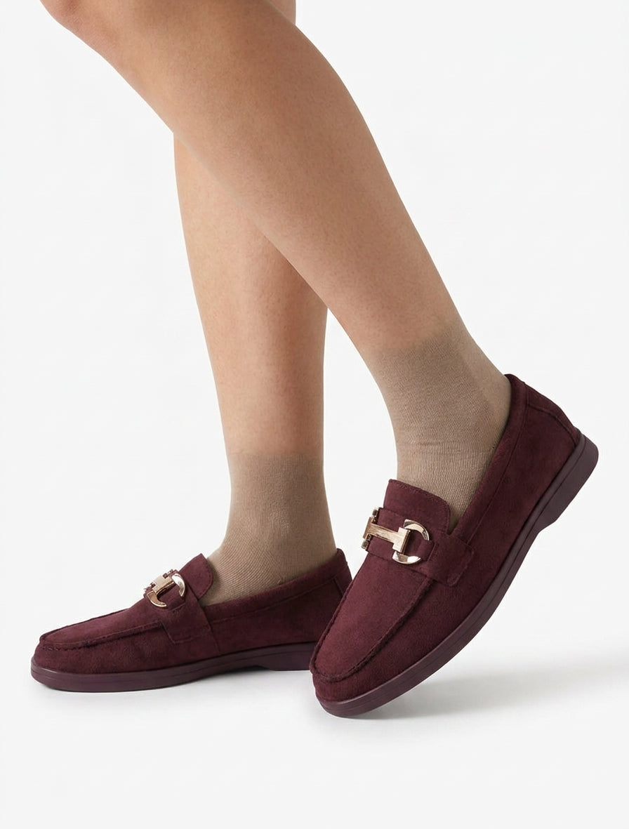 Mocassins en suédine à boucle - Lie de vin