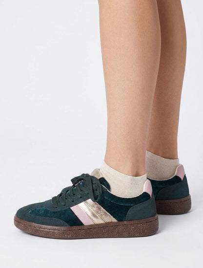 Sneakers bandes irisées et python - Vert sapin