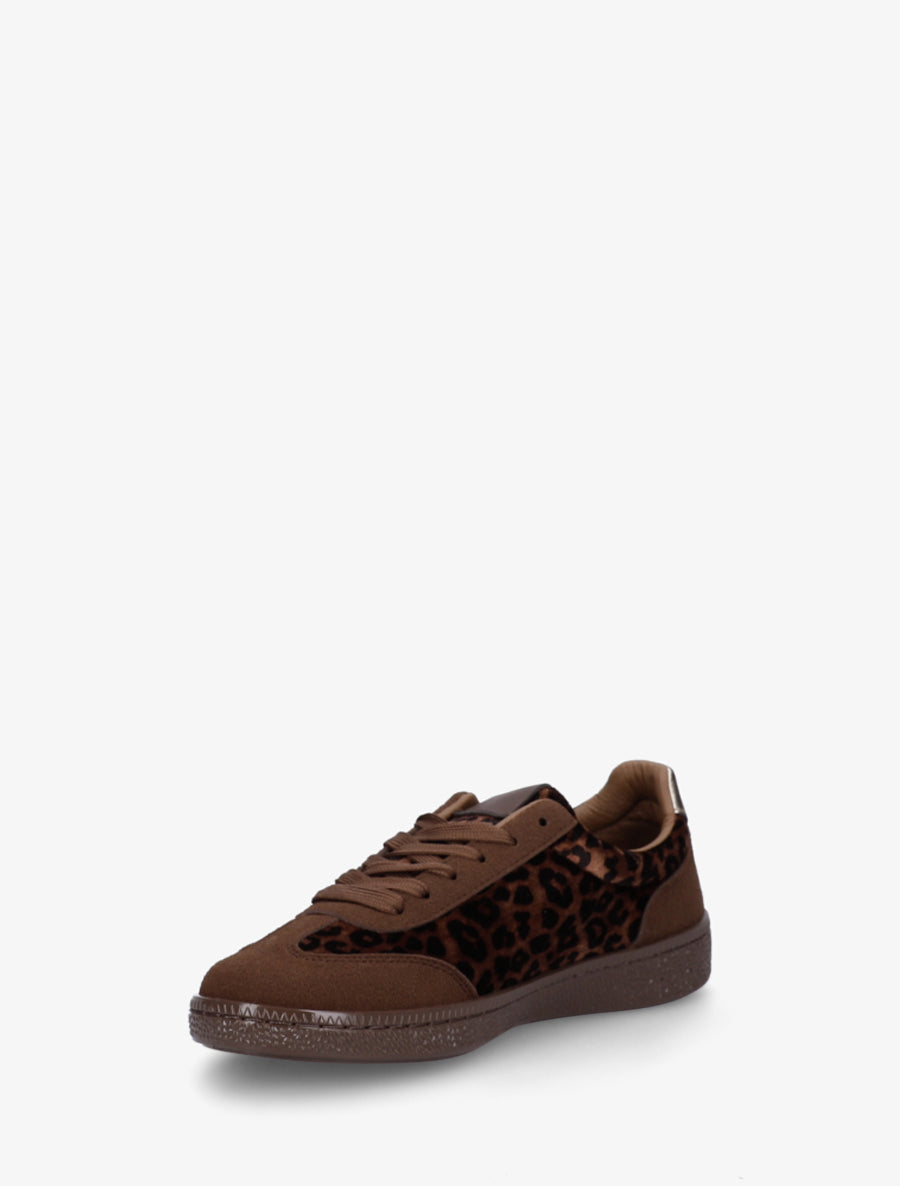 Sneakers à empiècement velours et semelle texturée - Marron foncé - 3