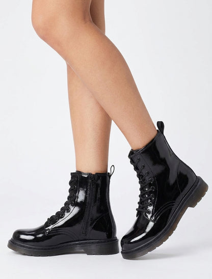 Bottines vernies à semelle crantée - Noir