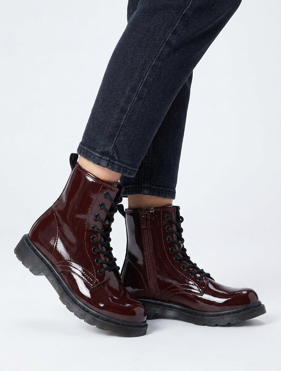 Bottines vernies à semelle crantée - Bordeaux