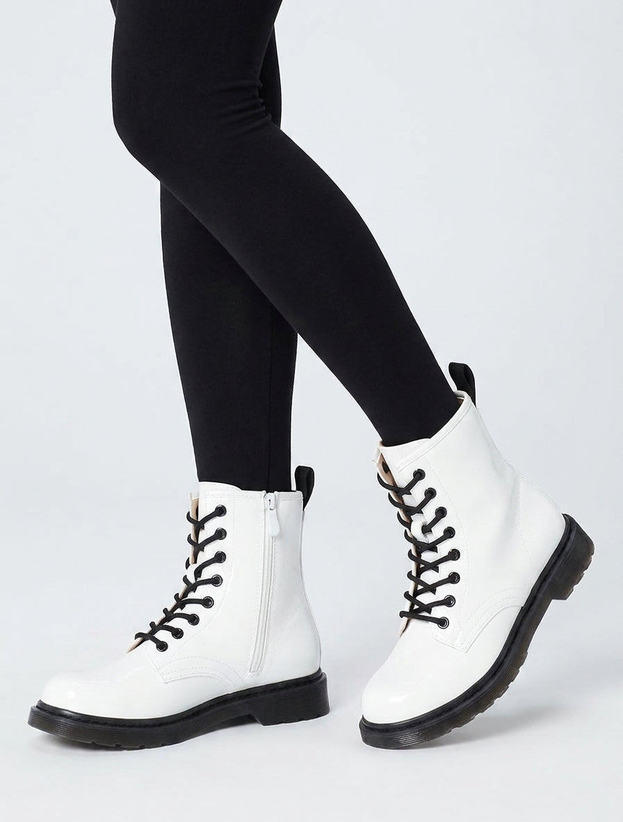 Bottines vernies à semelle crantée - Blanc