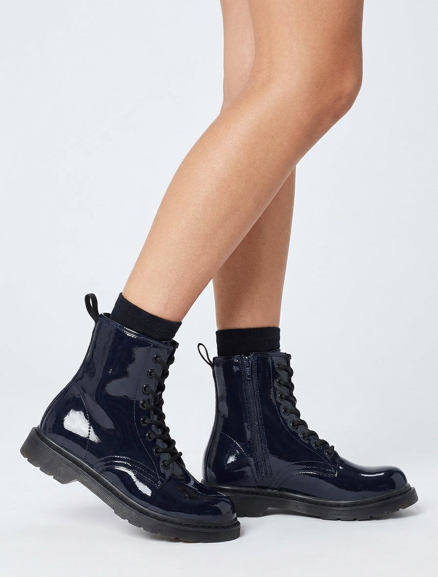 Bottines vernies à zip - Bleu nuit