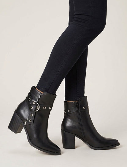 Bottines talon bloc à sangles - Noir