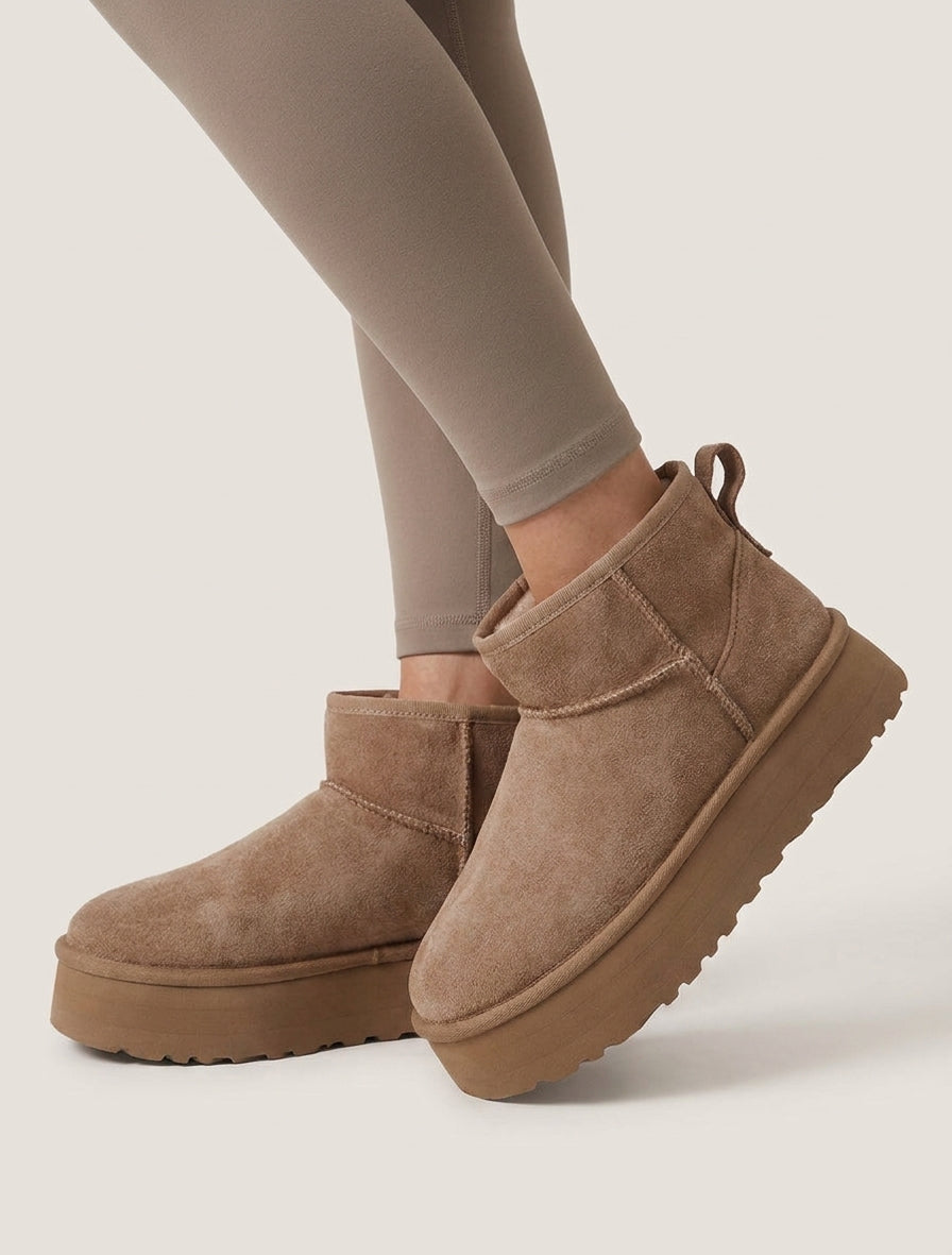 Bottines fourrées à semelle épaisse - Taupe