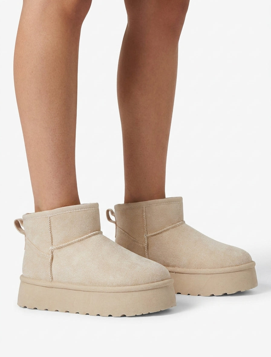 Bottines fourrées à semelle épaisse - Beige