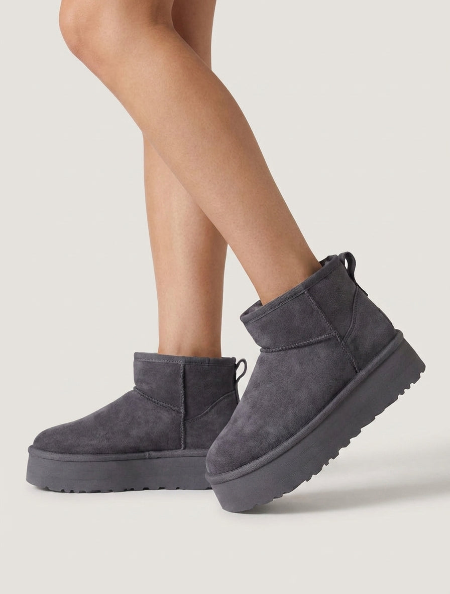 Bottines fourrées à semelle épaisse - Gris foncé