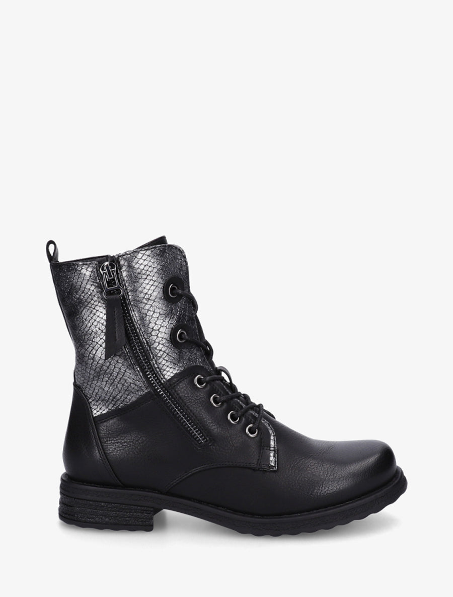 Bottines lacées à cheville effet python irisé - Noir - 1