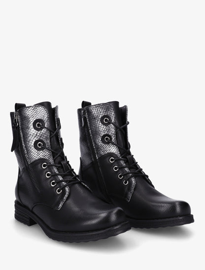Bottines lacées à cheville effet python irisé - Noir - 4