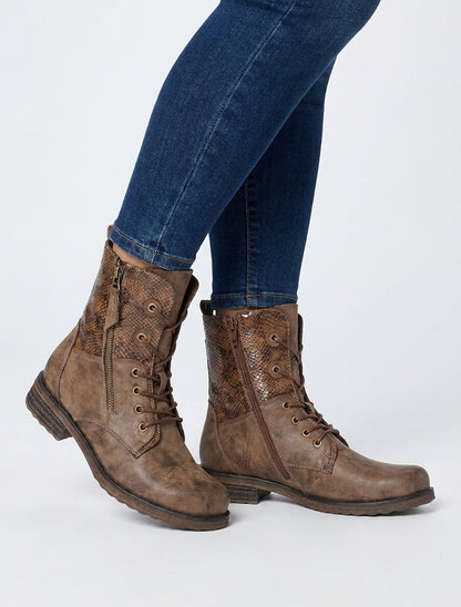 Bottines lacées talon bloc python irisé - Marron