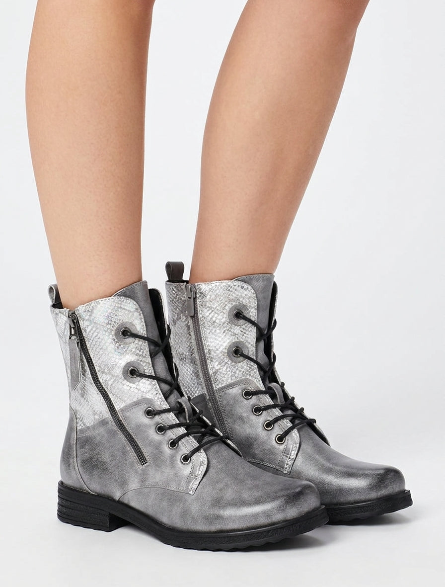 Bottines à lacets talon bloc irisé - Gris