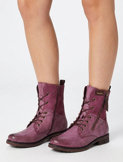 Bottines lacées intérieur fourré - Lie de vin