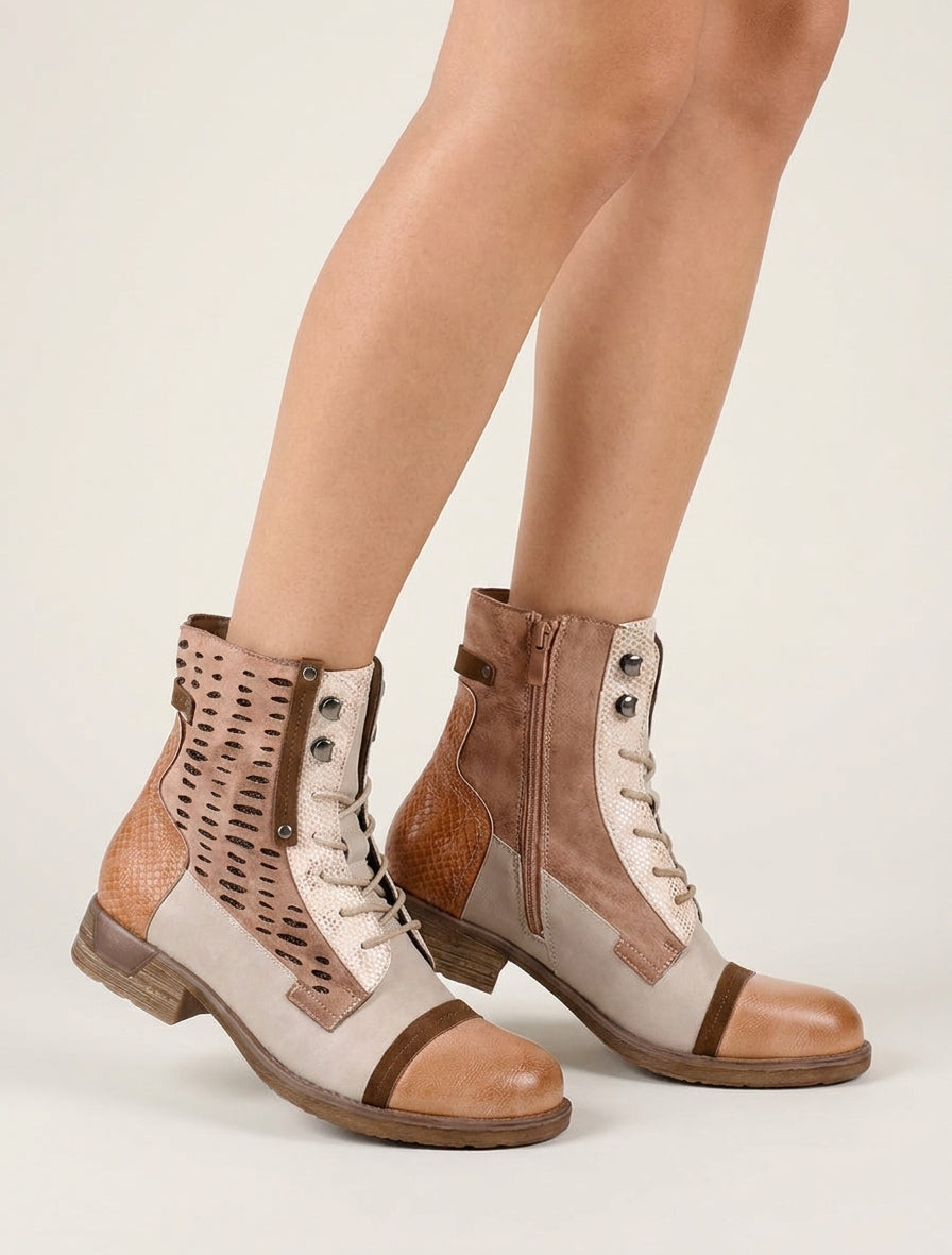 Bottines python perforées à détails irisés - Rose saumon