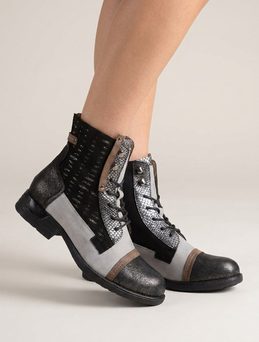 Bottines à zip effet python irisé - Noir
